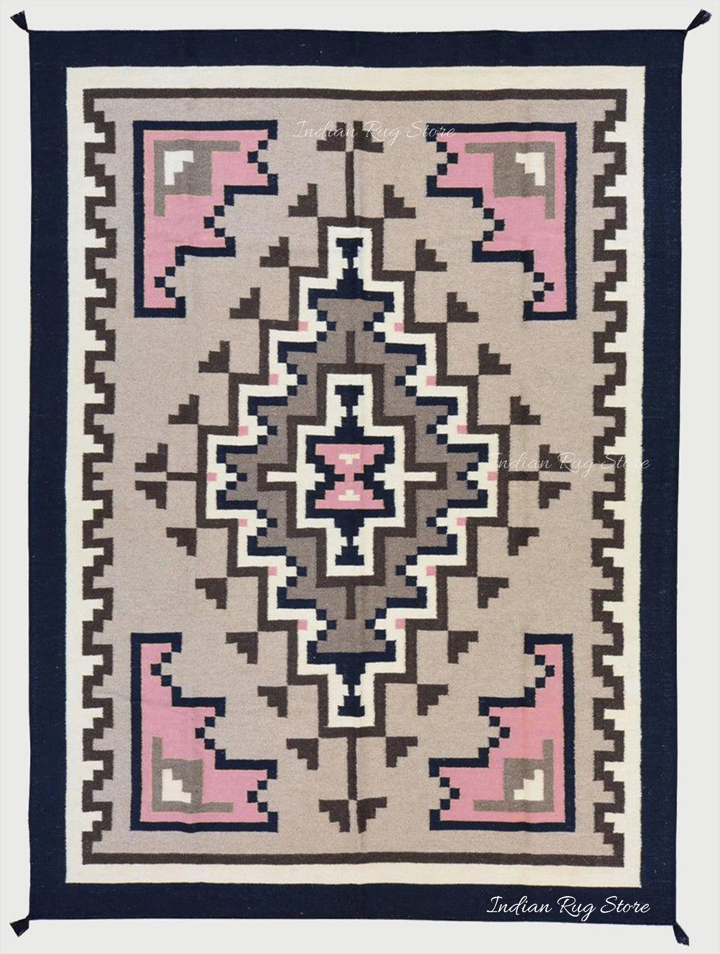 Tappeto Kilim indiano grigio in cotone tessuto a mano per grandi superfici CK-525