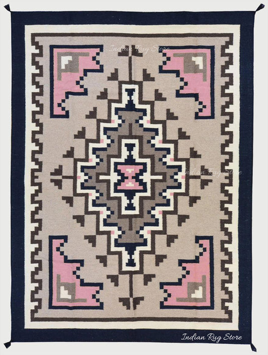 Alfombra Kilim de algodón tejida a mano en gris indio para áreas grandes CK-525