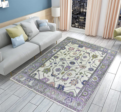 Hand Knotted Purple Multicolor Indoor Hallway Large Area Rug - Indian Rug Store