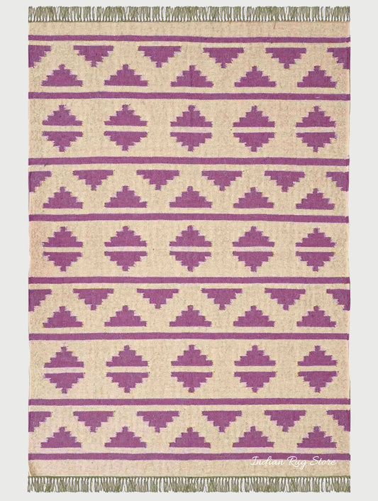 Purple Brown Indian Hand Woven Geometric Trendy Wool Jute Rug