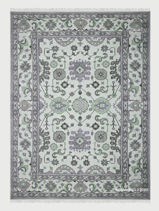 Hand Knotted Indian Green Entrance Patio Area Rug