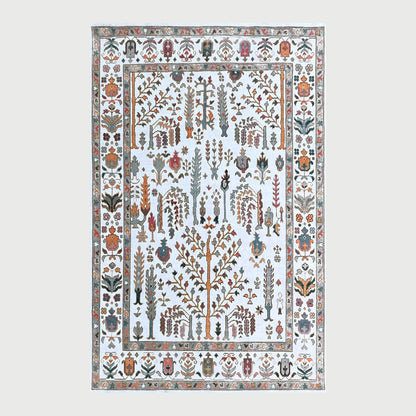 Hand Knotted Multicolor White Trendy Dining Hall Large Area Rug - Indian Rug Store