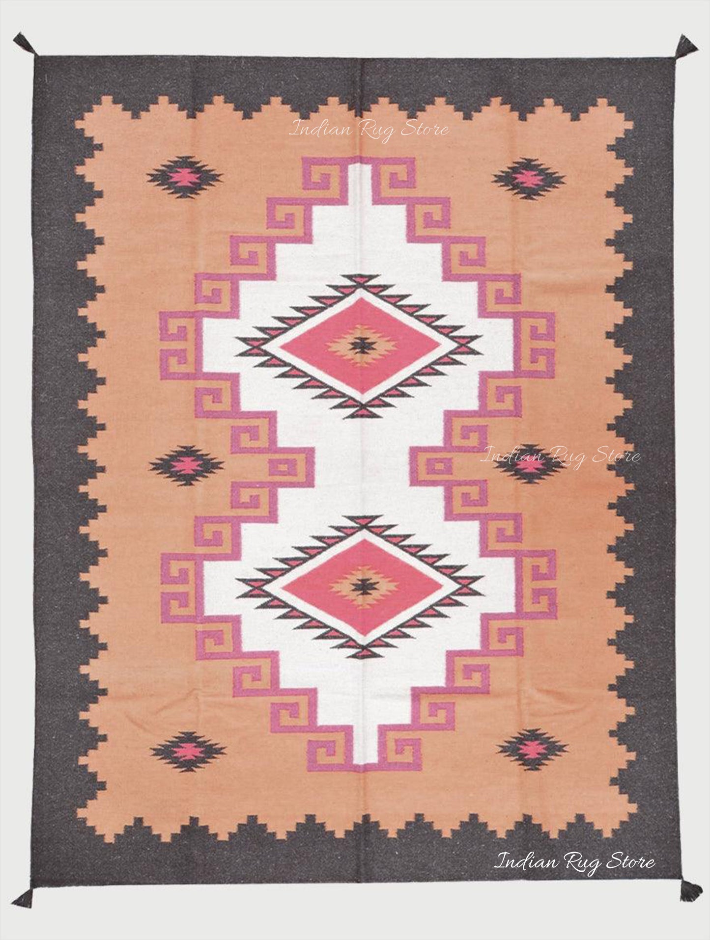 Tappeto Kilim indiano in cotone arancione tessuto a mano, grande area CK-529