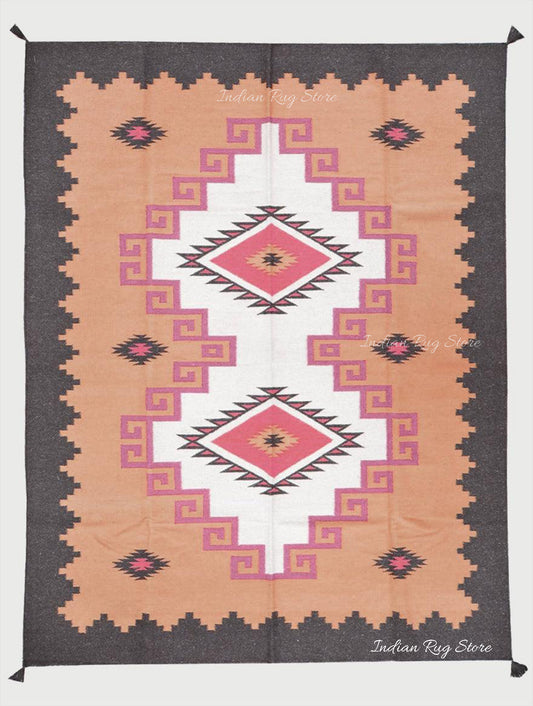 Tappeto Kilim indiano in cotone arancione tessuto a mano, grande area CK-529