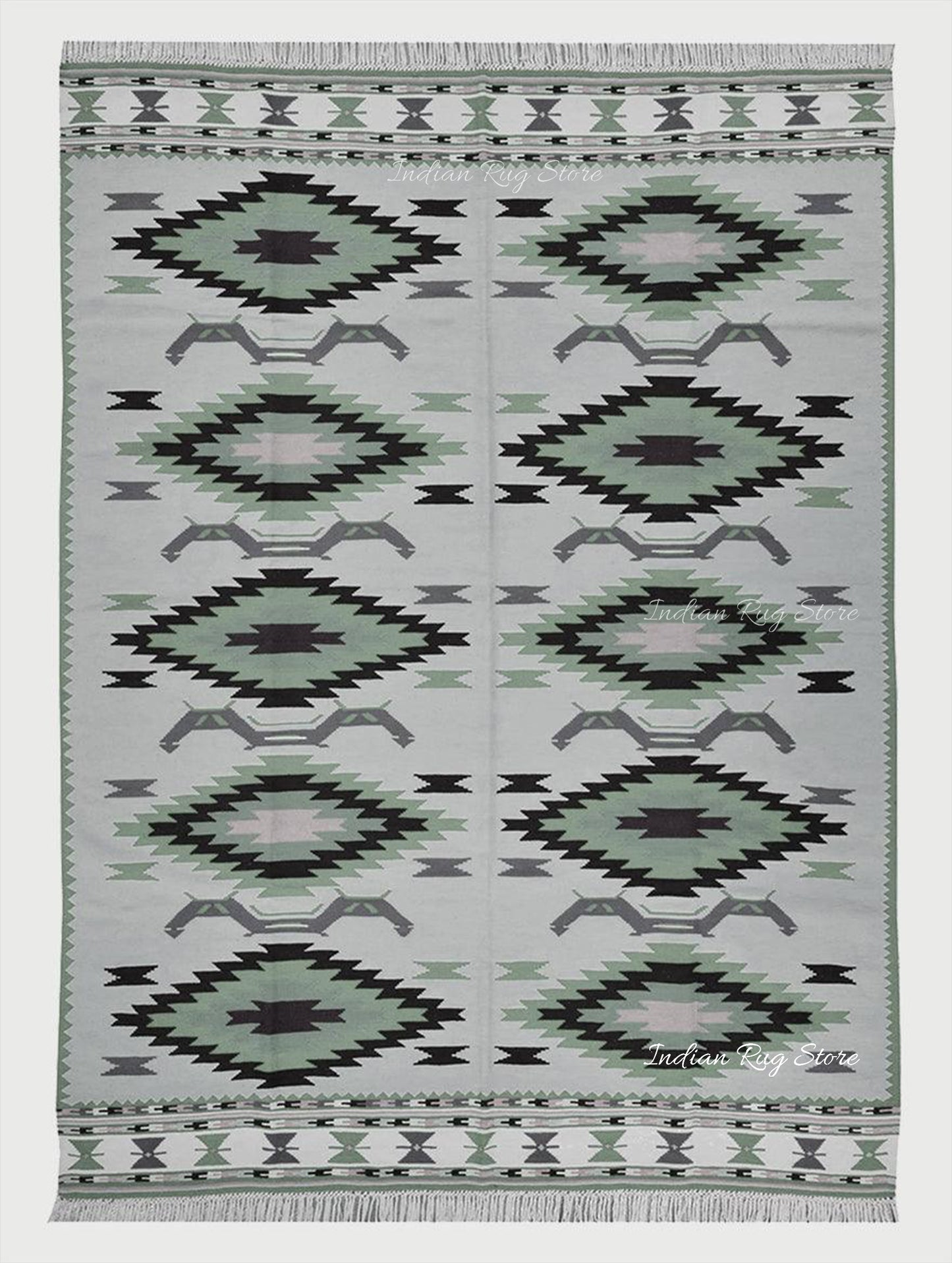 Gray Hand Woven Large Area Cotton Kilim Rug CK-515