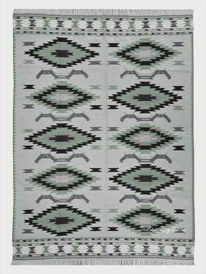 Tappeto Kilim in cotone di grandi dimensioni tessuto a mano grigio CK-515