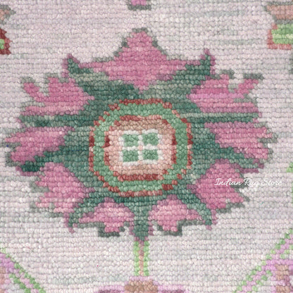 Pink And Green Multicolor Traditional Oushak Dining Room Rug
