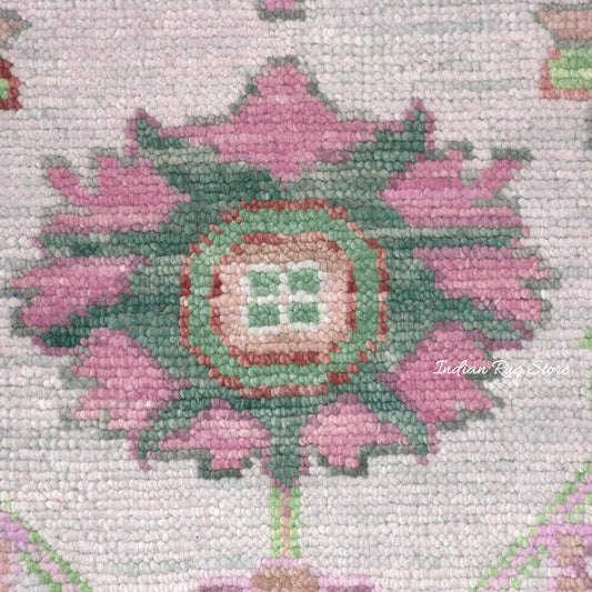 Pink And Green Multicolor Traditional Oushak Dining Room Rug