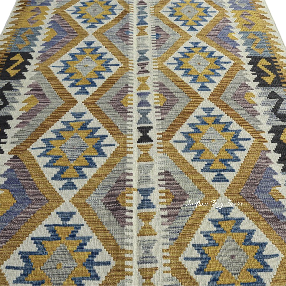 Natural Yellow Hand Woven Wool Kilims Bedroom Area Rug