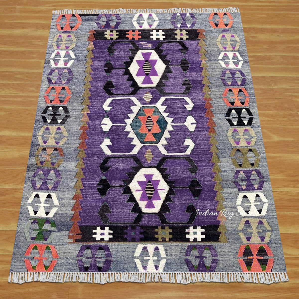 Purple and Gray Hand Woven Wool Area Rug for Living Room