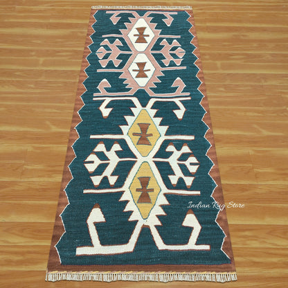 Hand Woven Wool Turquoise Blue Living Room Area Rug