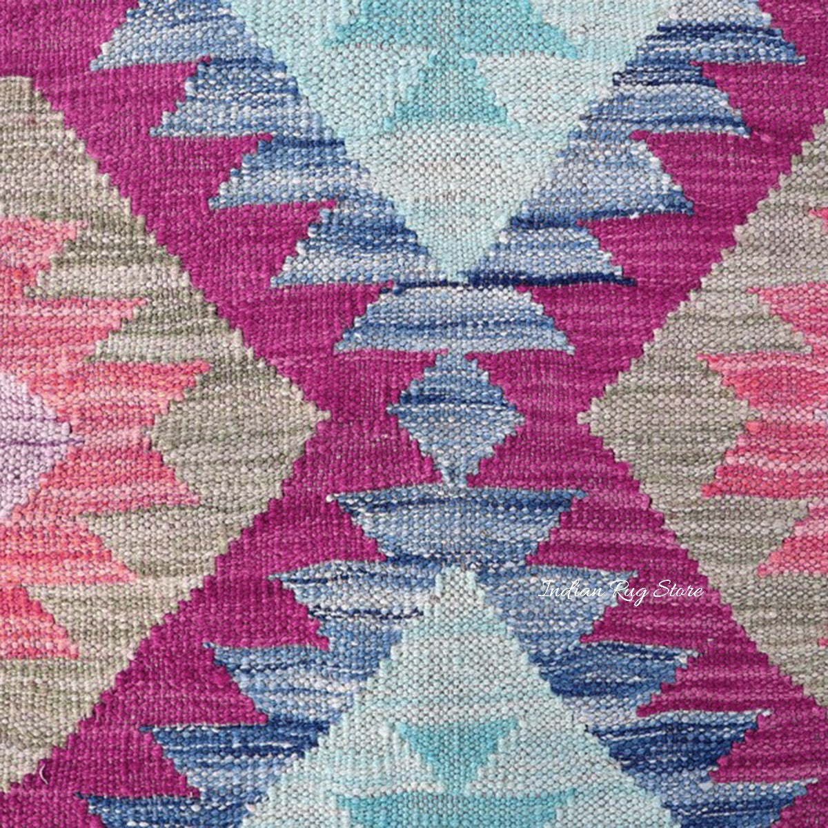 Pink and Blue Hand Woven Wool Bedroom Area Rug