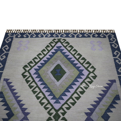 Hand Woven Blue, Gray and Black Hall Area Rug