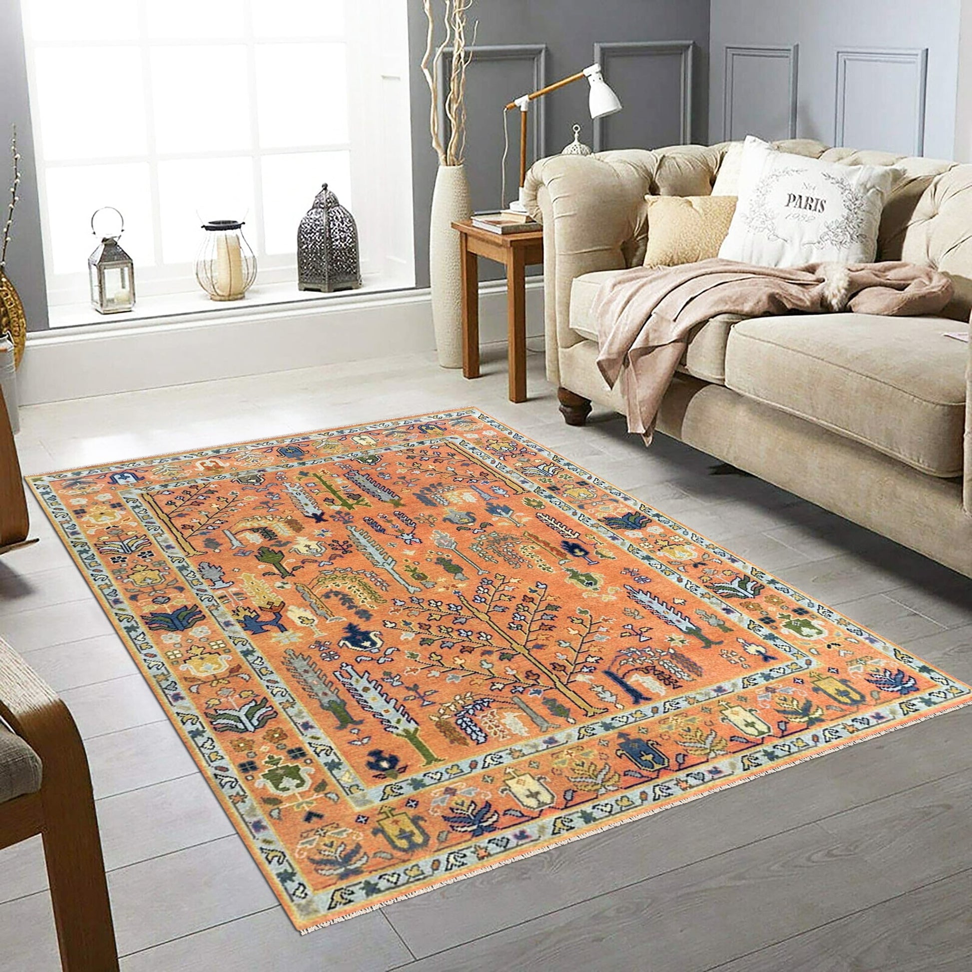 Hand Knotted Orange Multicolor Trendy Hallway Large Area Rug - Indian Rug Store