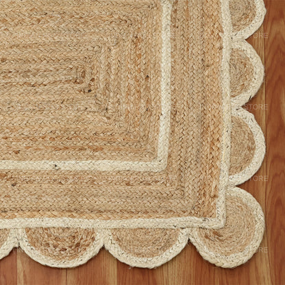 Oriental Hand Braided Beige Sea House Jute Area Rug