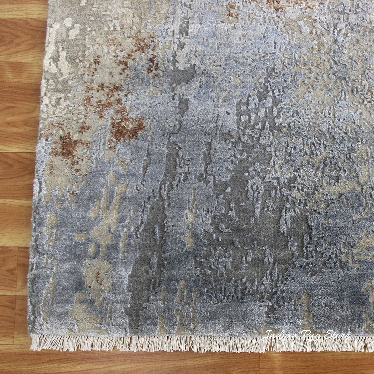 Yellow-Blue Eco Friendly Hand Knotted  Indoor Area Rug