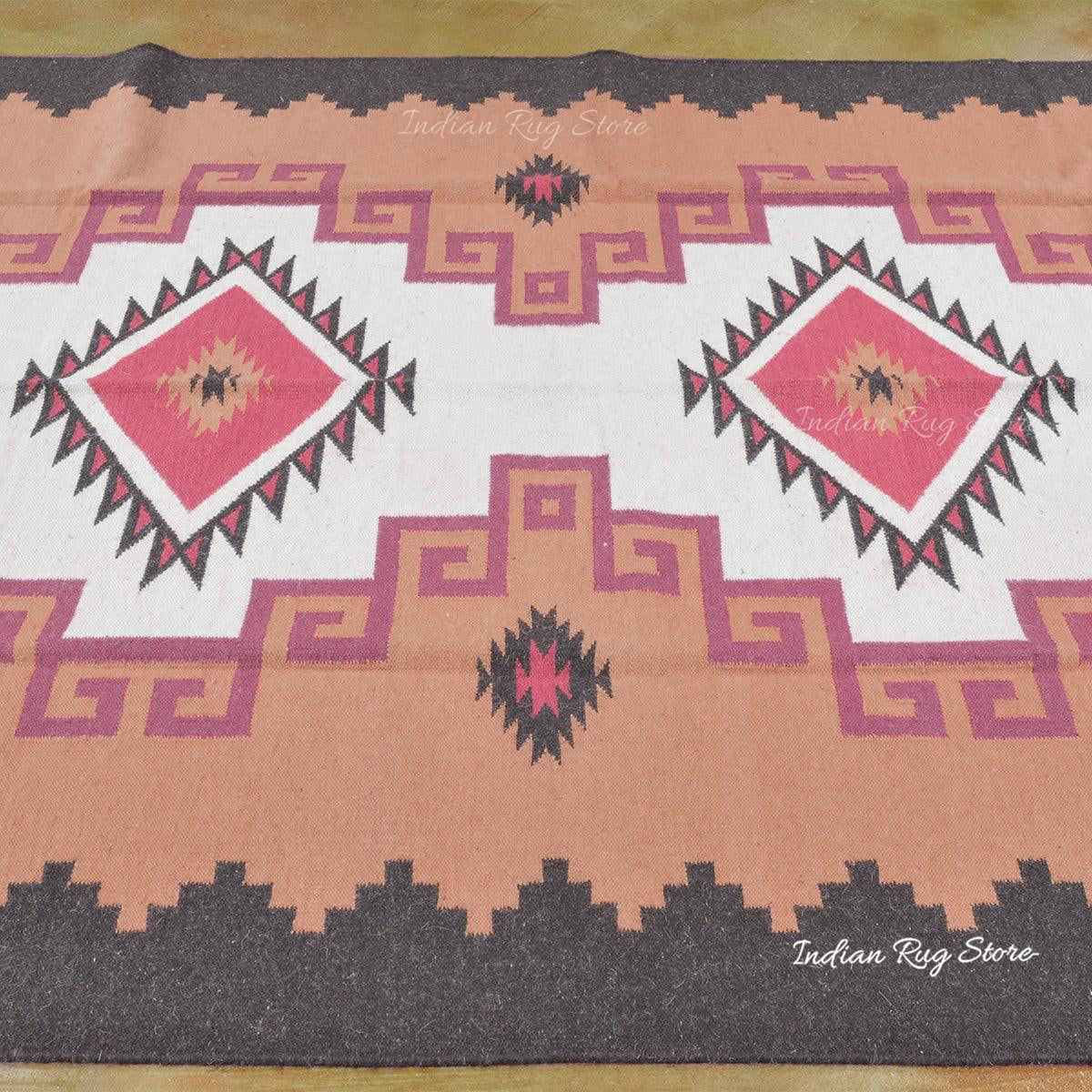 Tappeto Kilim indiano in cotone arancione tessuto a mano, grande area CK-529