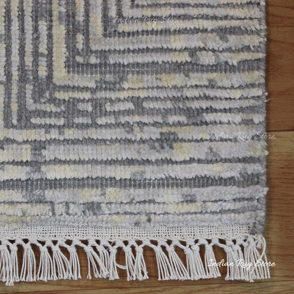 Striped Hand Tufted Gray Wool Artistic Large Area Rug