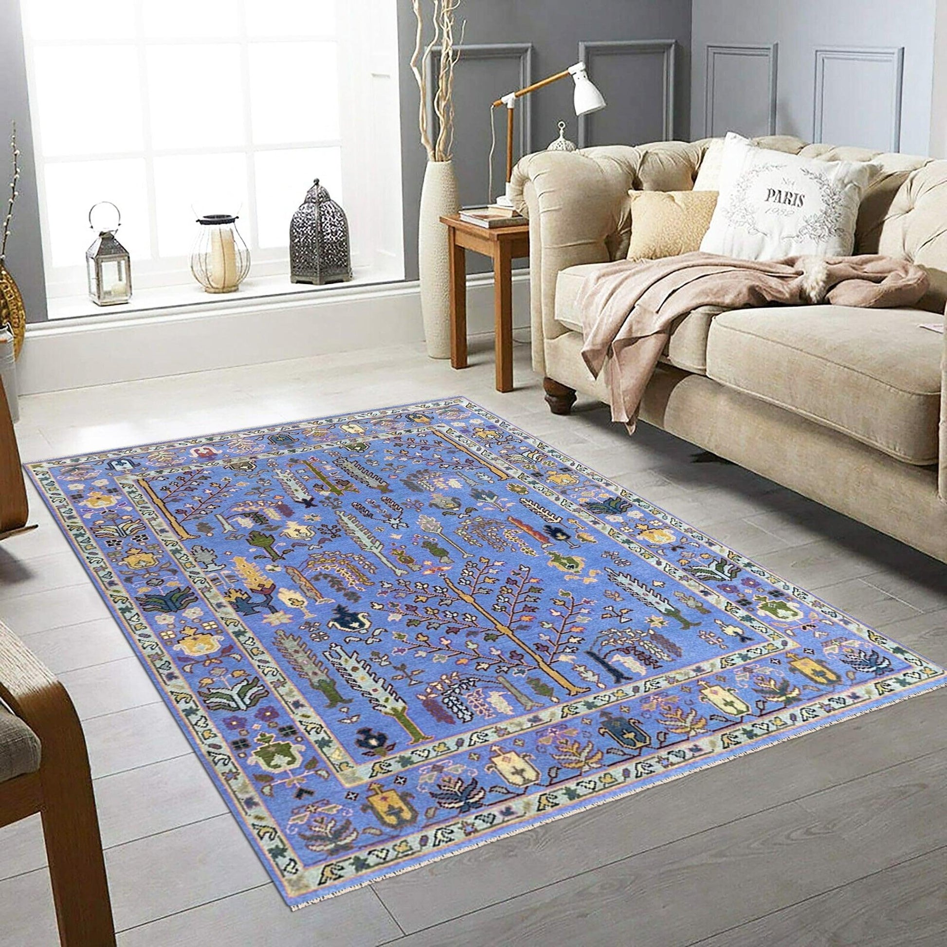 Hand Knotted Attractive Blue Multicolor Hallway Large Area Rug - Indian Rug Store