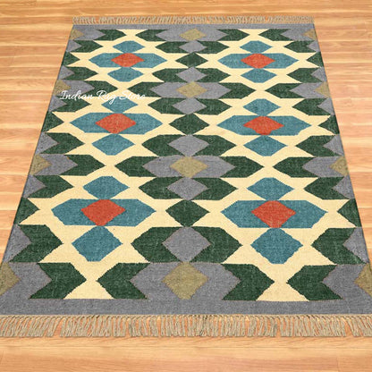 Multicolor Gray Hand Woven Geometric Bedroom Decor Wool Jute Rug