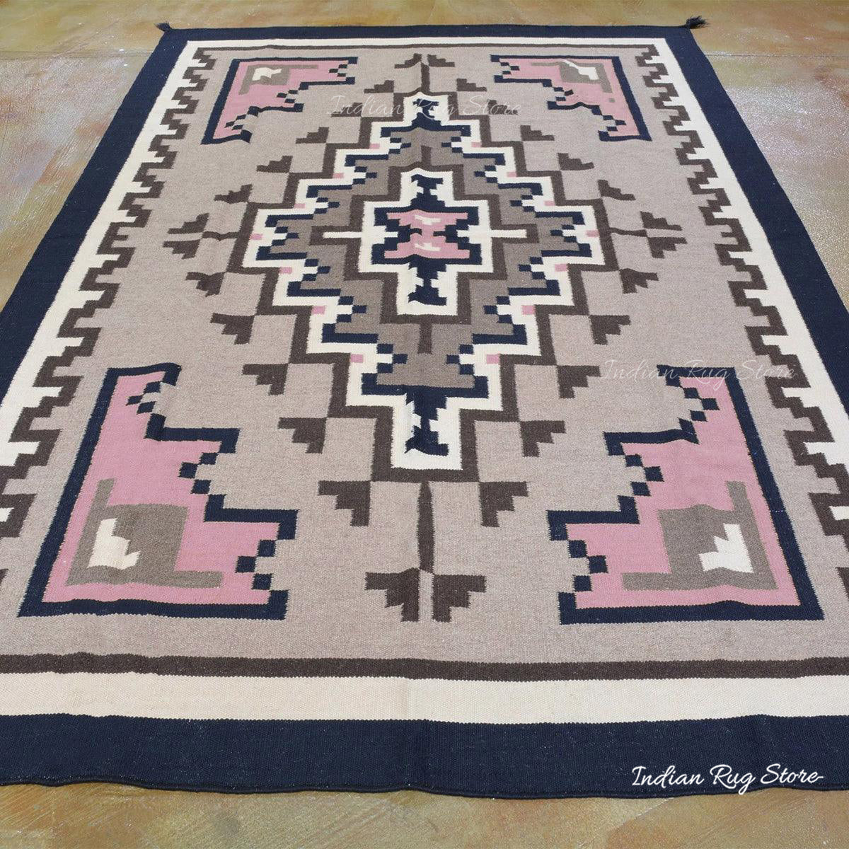 Tappeto Kilim indiano grigio in cotone tessuto a mano per grandi superfici CK-525