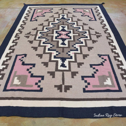 Tappeto Kilim indiano grigio in cotone tessuto a mano per grandi superfici CK-525