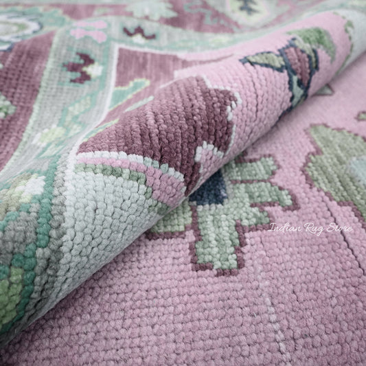 Natural Pink Bedroom Oushak Wool Traditional Rug