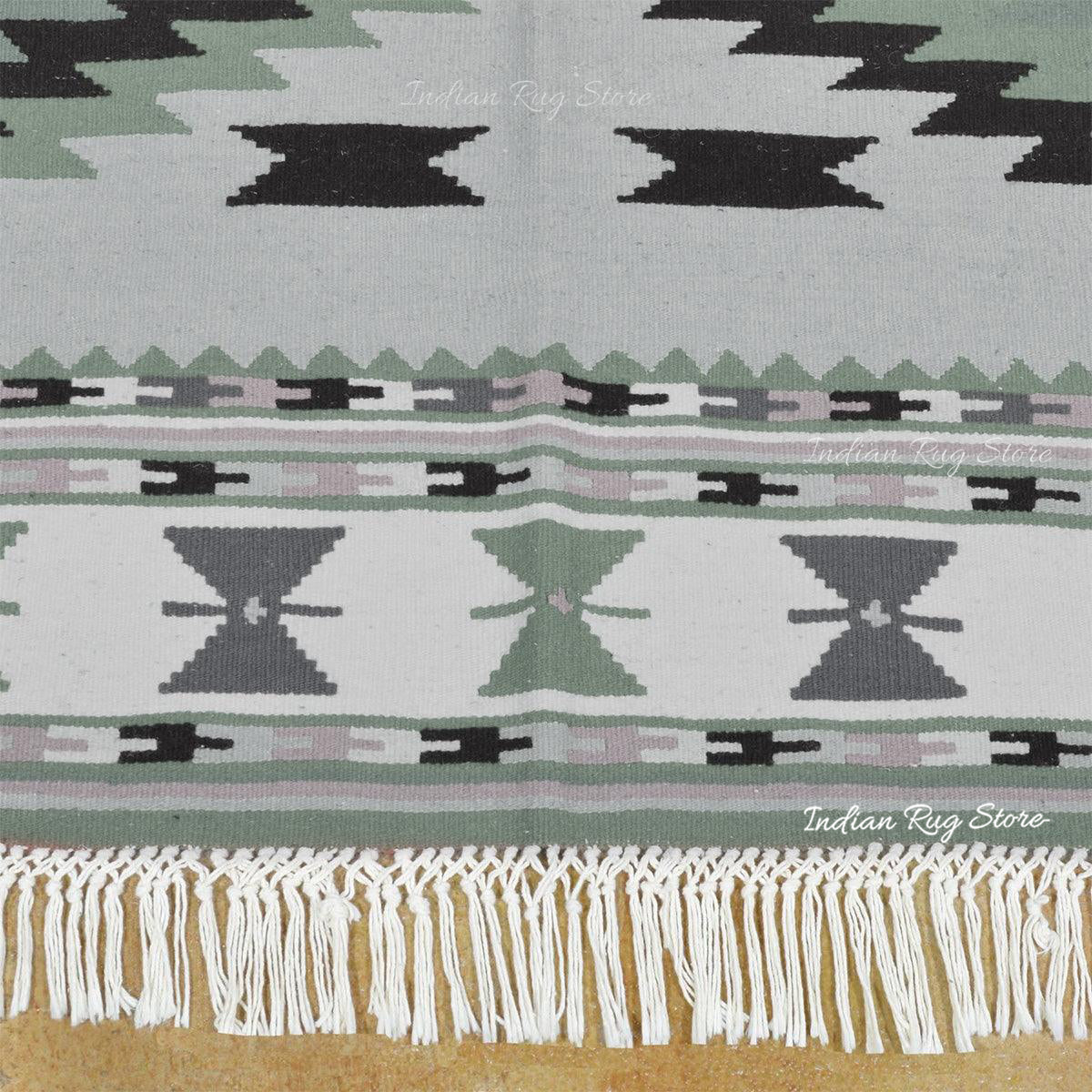 Alfombra Kilim de algodón de gran superficie tejida a mano en color gris CK-515