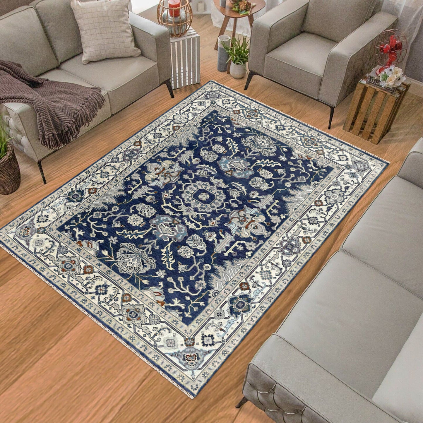 Hand Knotted Blue Multicolor Trendy Hallway Large Area Rug - Indian Rug Store