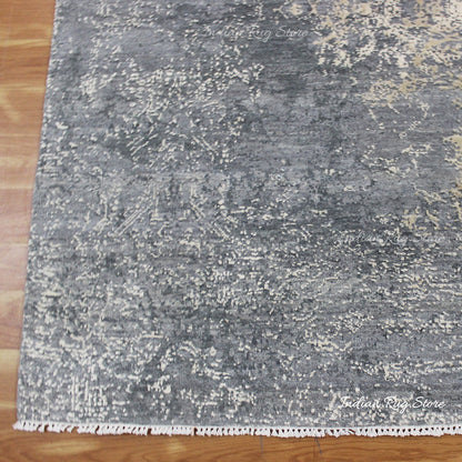 Hand Knotted Indian Gray Soft Wool Living Area Rug