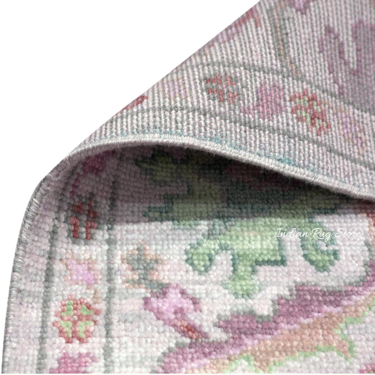Pink And Green Multicolor Traditional Oushak Dining Room Rug