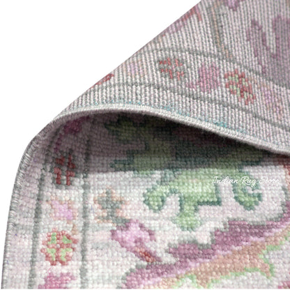 Pink And Green Multicolor Traditional Oushak Dining Room Rug