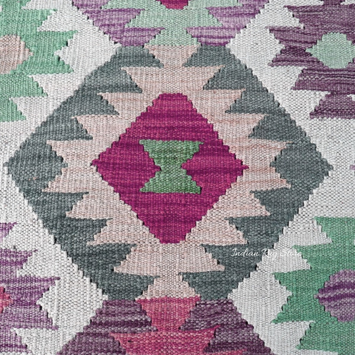 Pink and Green Hand Woven Wool Area Rug for Living Room Rug