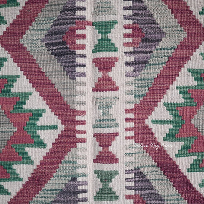 Natural Red and Green Hand Woven Wool Kilims for Bedroom Area