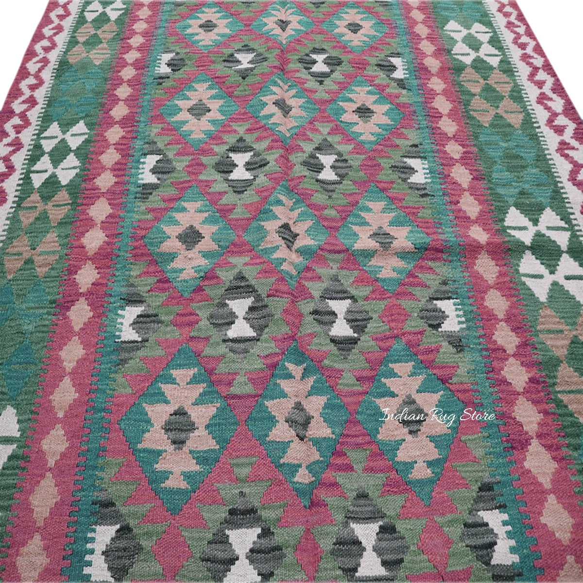 Dining Room Decor Green and Red Hand Woven Wool Rug