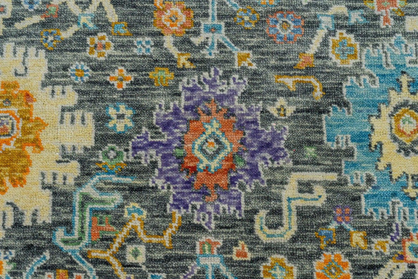 Gray Multicolor Dining Room Hand Knotted Wool Rug