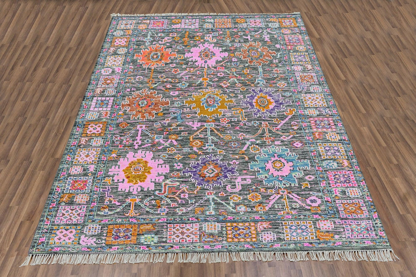 Gray Multicolor Textured Hand Knotted Area Rug