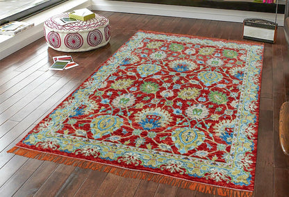 Indoor Colorful Oushak Red Multicolor Entryway Rug