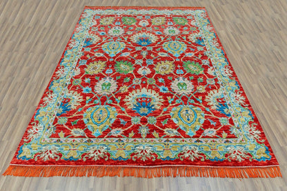 Indoor Colorful Oushak Red Multicolor Entryway Rug