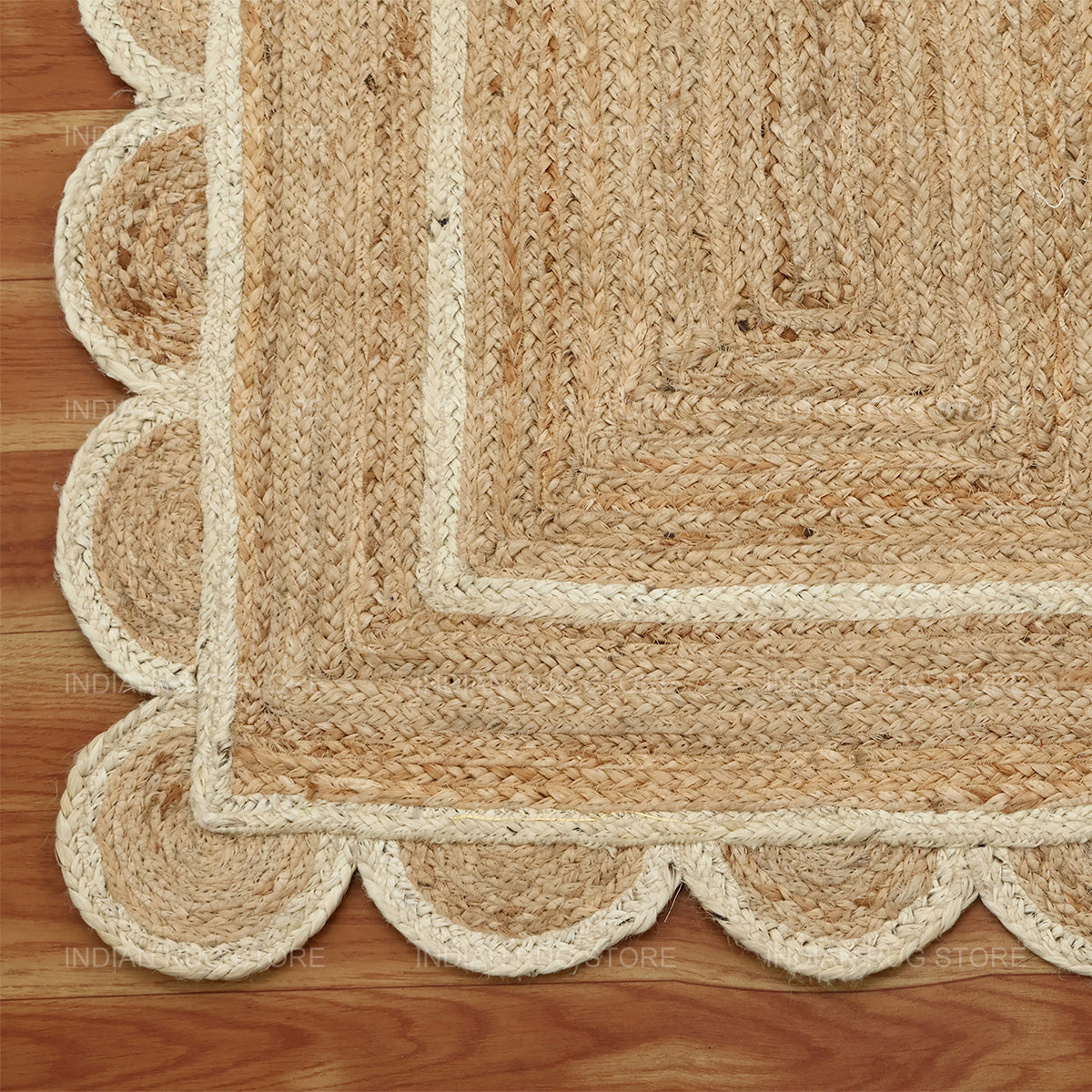 Oriental Hand Braided Beige Sea House Jute Area Rug