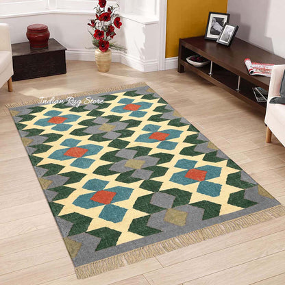 Multicolor Gray Hand Woven Geometric Bedroom Decor Wool Jute Rug