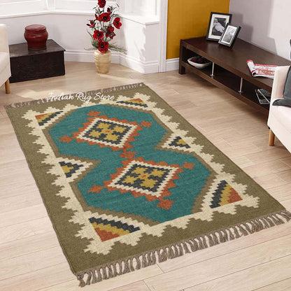 Hand Woven Bordered Multicolor Farmhouse Area Rug