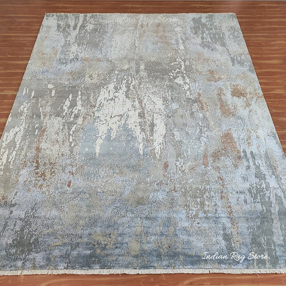 Yellow-Blue Eco Friendly Hand Knotted  Indoor Area Rug