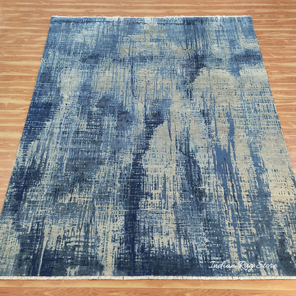 Indian Soft Wool Hand Tufted Modern Blue Large Area Rug