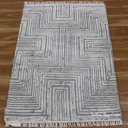 Striped Hand Tufted Gray Wool Artistic Large Area Rug