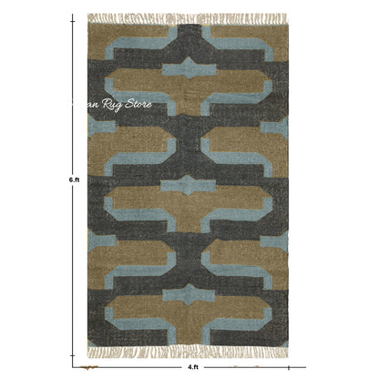 Hand Woven Farm House Decor Gray Grayish Brown Geometric Wool Jute Rug