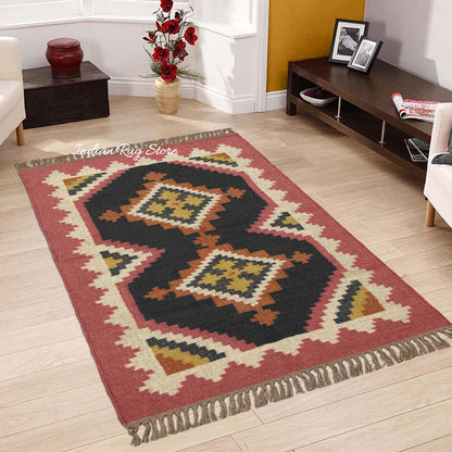 Hand Woven Bordered Multicolor Bed Room Area Rug