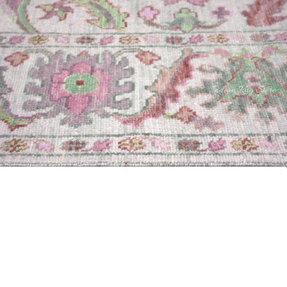 Pink And Green Multicolor Traditional Oushak Dining Room Rug