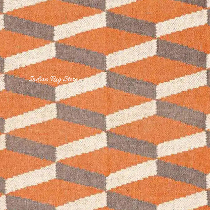 Orange Brown Indian Hand Woven Geometric Trendy Wool Jute Rug