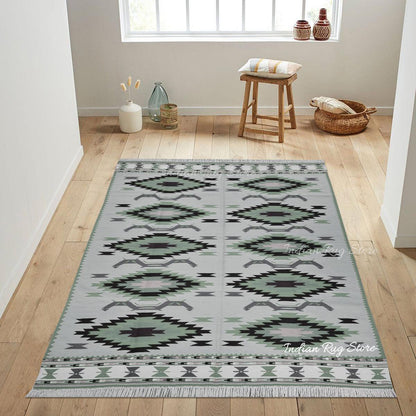 Alfombra Kilim de algodón de gran superficie tejida a mano en color gris CK-515